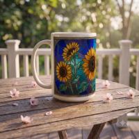 Set of Big Mugs, Floral Cup Set, Large 15 oz Matching Cups
