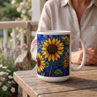 Set of Big Mugs, Floral Cup Set, Large 15 oz Matching Cups