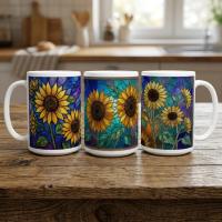 Set of Big Mugs, Floral Cup Set, Large 15 oz Matching Cups