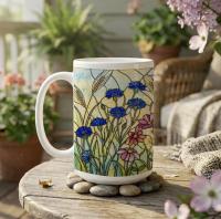 Set of Big Mugs, Floral Cup Set, Large 15 oz Matching Cups