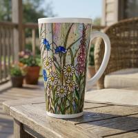 Set of 3 Cups, Floral, Large 17oz Latte Ceramic Mugs - Extra Tall Cup Set