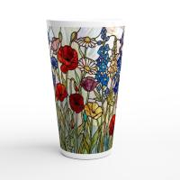 Set of 3 Cups, Floral, Large 17oz Latte Ceramic Mugs - Extra Tall Cup Set