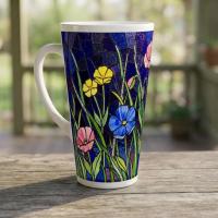 Set of 3 Cups, Floral, Large 17oz Latte Ceramic Mugs - Extra Tall Cup Set