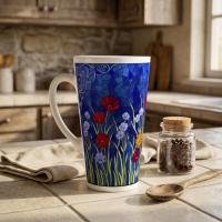 Set of 3 Cups, Floral, Large 17oz Latte Ceramic Mugs - Extra Tall Cup Set