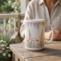 Large and Small Mugs - Floral - 11oz and 15oz Ceramic Cup Set