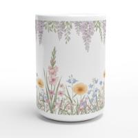 Large and Small Mugs - Floral - 11oz and 15oz Ceramic Cup Set