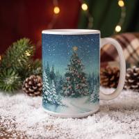 Festive Christmas Mug, Large Cup, 15oz and 11oz Ceramic Mug Set, Christmas Tree