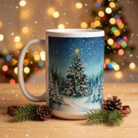 Festive Christmas Mug, Large Cup, 15oz and 11oz Ceramic Mug Set, Christmas Tree