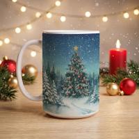 Festive Christmas Mug, Large Cup, 15oz and 11oz Ceramic Mug Set, Christmas Tree