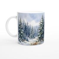 Christmas Mugs - Winter Forest Cups Set -  Large and Small Ceramic Mugs