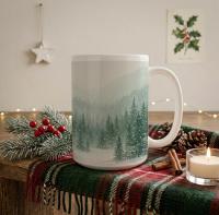 Christmas Mugs - Winter Forest Cups Set -  Large and Small Ceramic Mugs