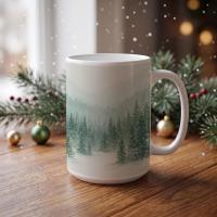 Christmas Mugs - Winter Forest Cups Set -  Large and Small Ceramic Mugs