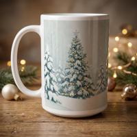 Christmas Mugs - Winter Forest Cups Set -  Large and Small Ceramic Mugs