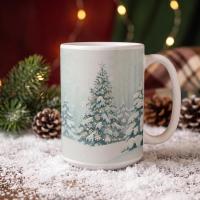 Christmas Mugs - Winter Forest Cups Set -  Large and Small Ceramic Mugs