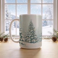 Christmas Mugs - Winter Forest Cups Set -  Large and Small Ceramic Mugs
