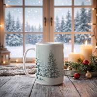 Christmas Mugs - Winter Forest Cups Set -  Large and Small Ceramic Mugs