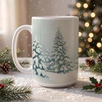 Christmas Mugs - Winter Forest Cups Set -  Large and Small Ceramic Mugs