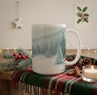 Christmas Mugs - Winter Forest Cups Set -  Large and Small Ceramic Mugs