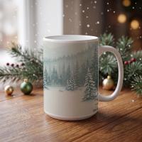 Christmas Mugs - Winter Forest Cups Set -  Large and Small Ceramic Mugs