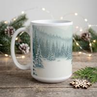 Christmas Mugs - Winter Forest Cups Set -  Large and Small Ceramic Mugs