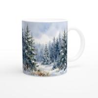 Christmas Mugs - Winter Forest Cups Set -  Large and Small Ceramic Mugs