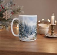 Christmas Mugs - Winter Forest Cups Set -  Large and Small Ceramic Mugs