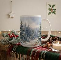 Christmas Mugs - Winter Forest Cups Set -  Large and Small Ceramic Mugs