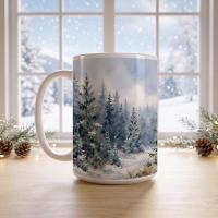 Christmas Mugs - Winter Forest Cups Set -  Large and Small Ceramic Mugs