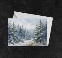 Winter Forest Christmas Cards – Snowy Trees, Singles or Bulk Pack