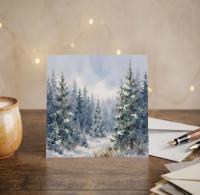 Winter Forest Christmas Cards – Snowy Trees, Singles or Bulk Pack