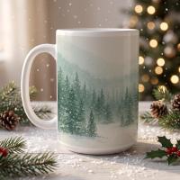 Christmas Mugs - Winter Forest Cups Set -  Large and Small Ceramic Mugs