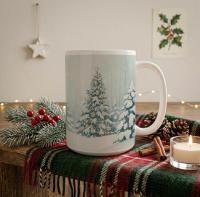 Christmas Mugs - Winter Forest Cups Set -  Large and Small Ceramic Mugs