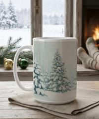 Christmas Mugs - Winter Forest Cups Set -  Large and Small Ceramic Mugs