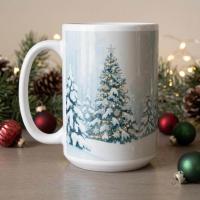 Christmas Mugs - Winter Forest Cups Set -  Large and Small Ceramic Mugs