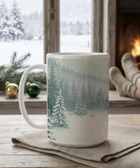 Christmas Mugs - Winter Forest Cups Set -  Large and Small Ceramic Mugs