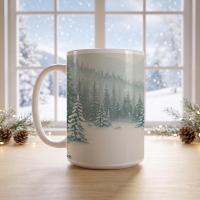 Christmas Mugs - Winter Forest Cups Set -  Large and Small Ceramic Mugs