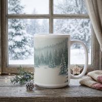 Christmas Mugs - Winter Forest Cups Set -  Large and Small Ceramic Mugs