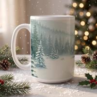 Christmas Mugs - Winter Forest Cups Set -  Large and Small Ceramic Mugs
