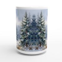 Christmas Mugs - Winter Forest Cups Set -  Large and Small Ceramic Mugs
