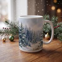 Christmas Mugs - Winter Forest Cups Set -  Large and Small Ceramic Mugs
