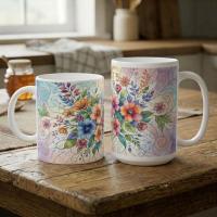 Floral Cups -  Large and Small Ceramic Mugs