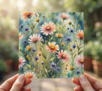 Set of 3 Watercolor Floral Greeting Cards, Blank Inside, Multiple Sizes