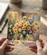 Flowers - Original Art Card - Single Card or Bulk 10 Pack of Gift Cards