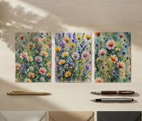 Set of 3 Watercolor Floral Greeting Cards, Blank Inside, Multiple Sizes