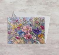 Flowers - Original Art Card - Single Card or Bulk 10 Pack of Gift Cards