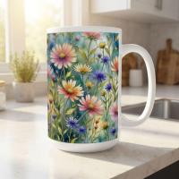 Set of Big Mugs, Floral Cup Set, Large 15 oz Matching Cups