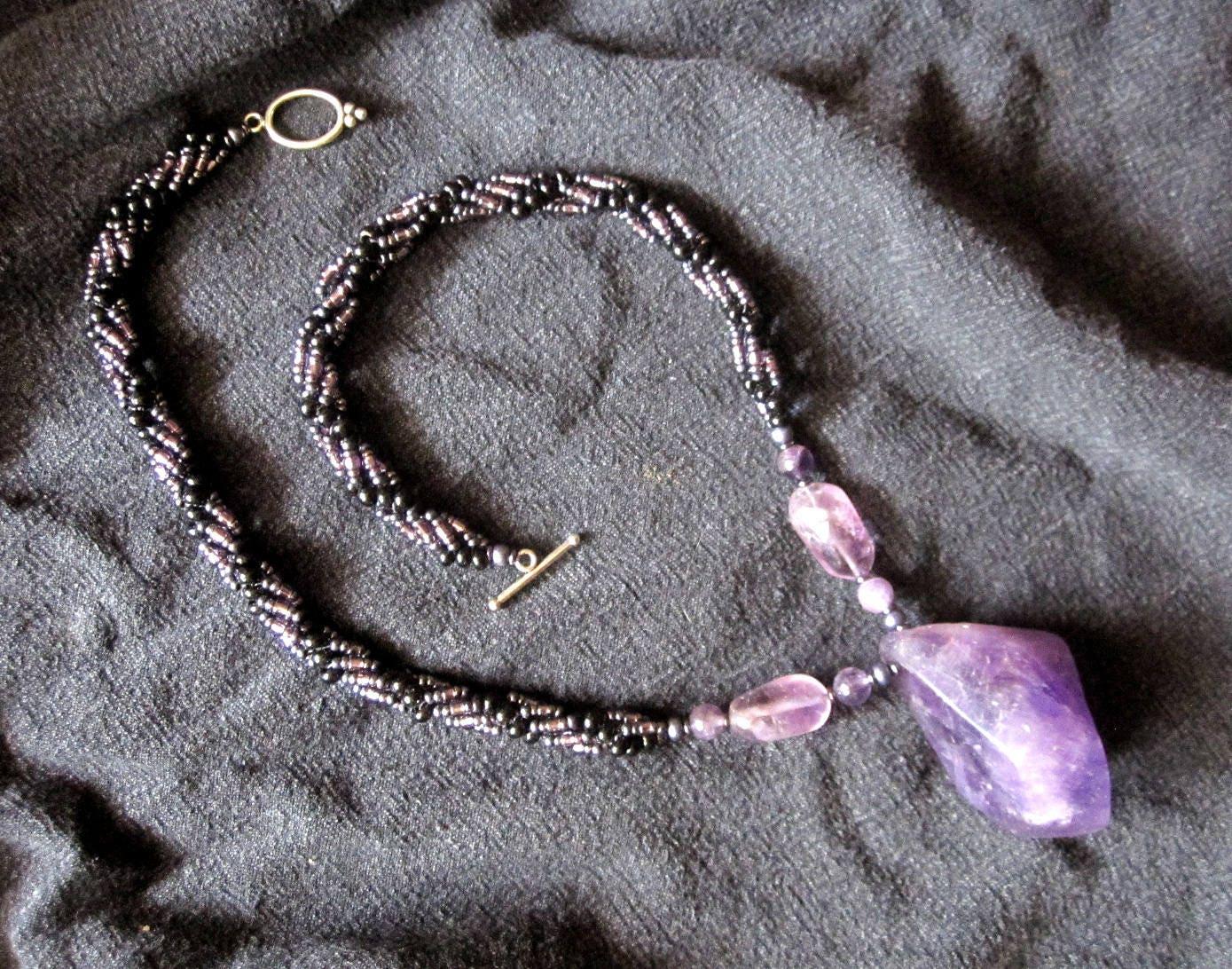 Spiral Stitch w/ Amethyst Pendant + matching earrings