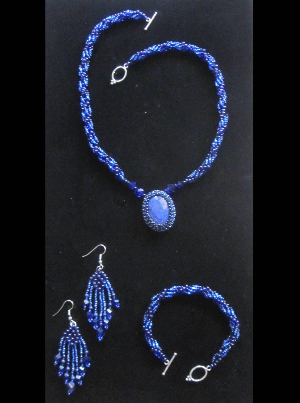 Lapis Lazuli - Spiral Stitch Necklace - w/ matching bracelet and earrings