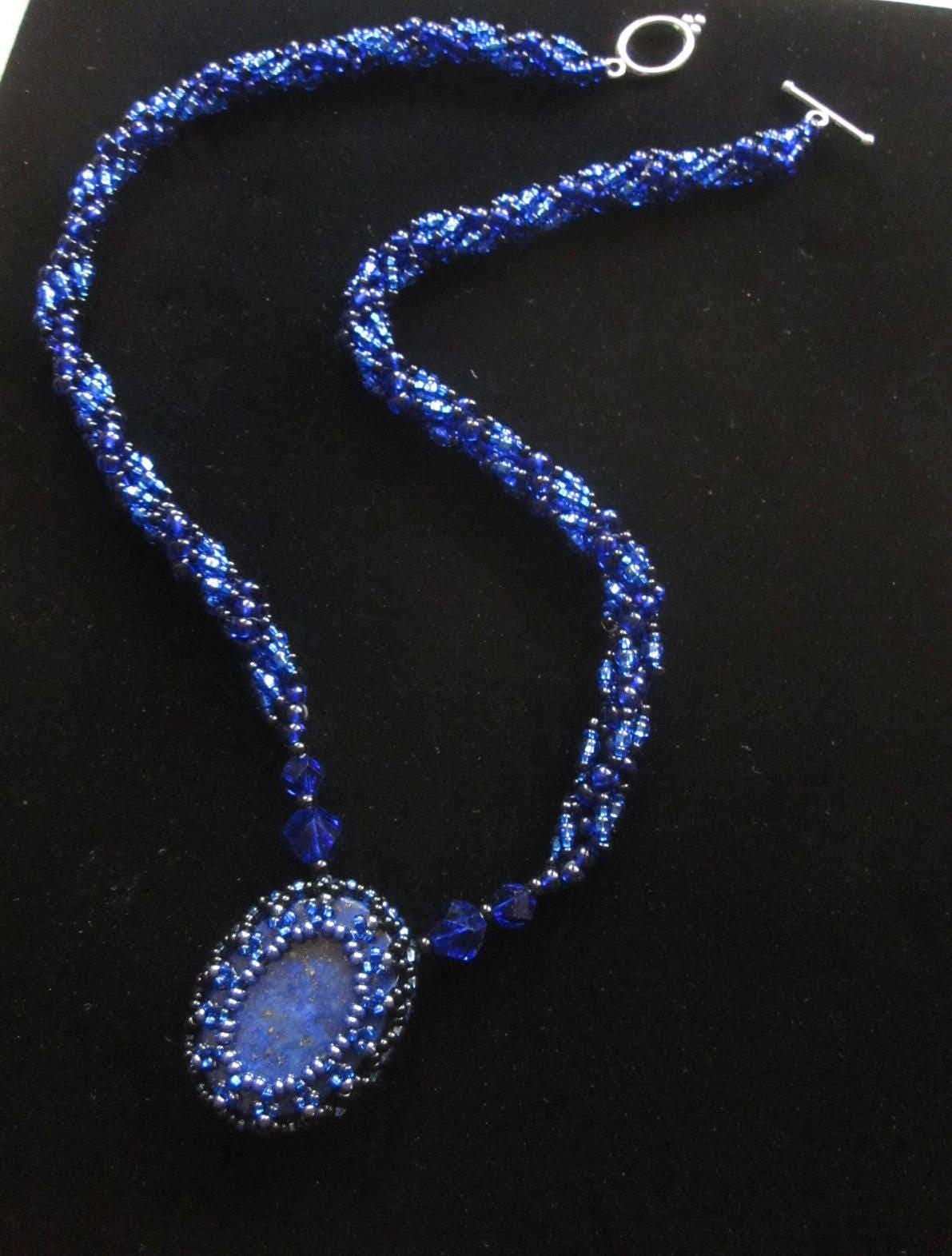Lapis Lazuli - Spiral Stitch Necklace - w/ matching bracelet and earrings