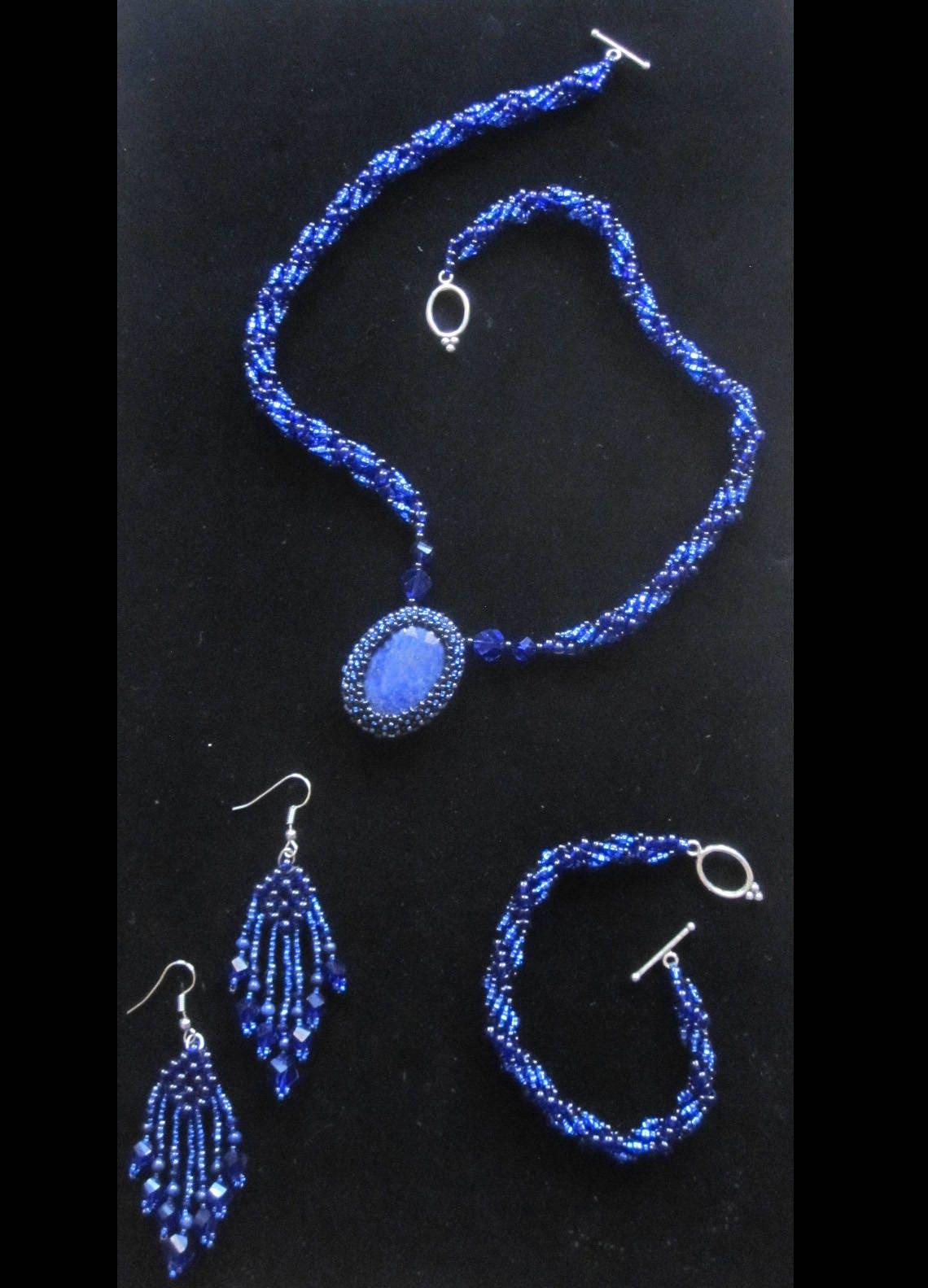 Lapis Lazuli - Spiral Stitch Necklace - w/ matching bracelet and earrings